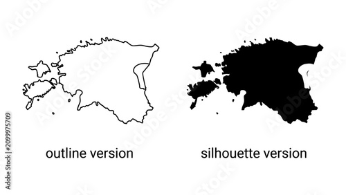 Photography Estonia Map Outlines: A visual representation of Estonia, presented in both an outline and silhouette version, perfect for cartographic or informational purposes