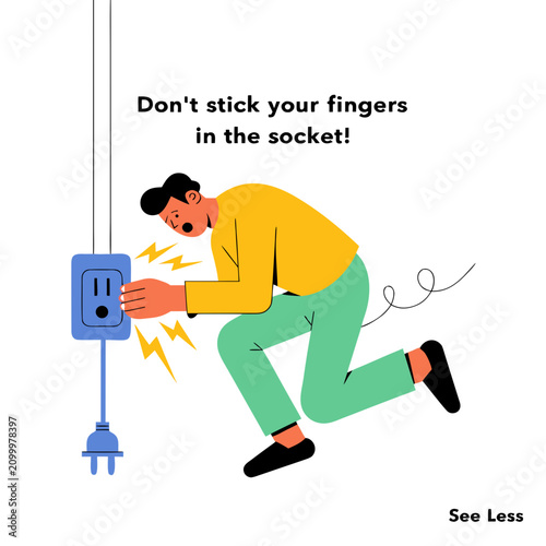Bild auf Leinwand Hand near electrical outlet produces electric shock when touched due to violation of safety regulations
