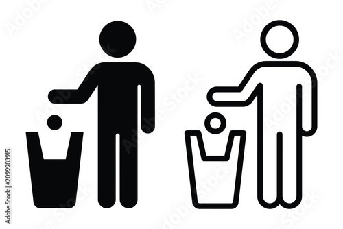 Cuadro en lienzo Man putting trash in a bin, littering prevention and waste disposal icon