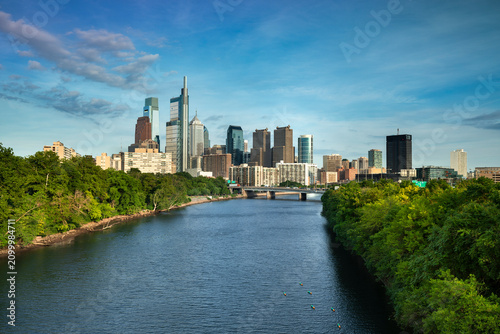 Philadelphia cityscape downtown skyline over the Schuylkill River in