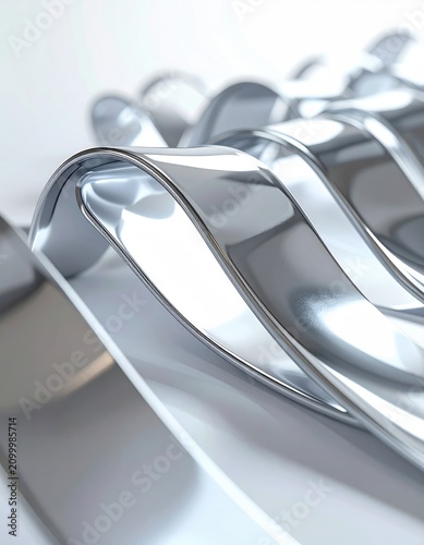 Gleaming metallic waves flow in a repeating, abstract, bright, and smooth pattern