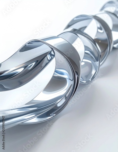 Polished, reflective helical structure with a metallic sheen
