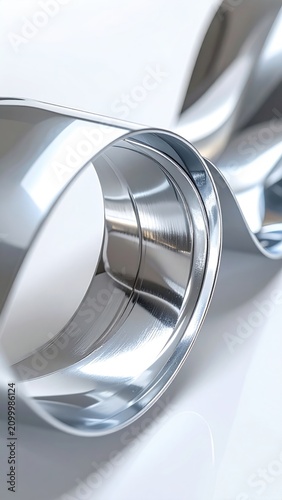 Abstract shiny metallic ribbon curves in soft, bright studio light