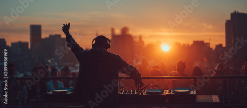 DJ performing in rooftop at sunset