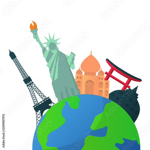 World Travel With Landmark Illustration