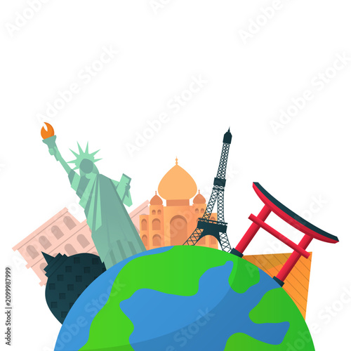World Travel With Landmark Illustration