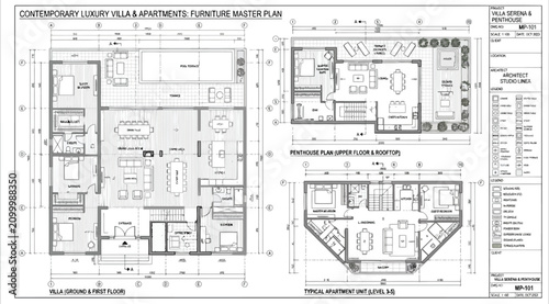 Bild auf Leinwand Contemporary luxury villa and apartment furniture master plan with multiple unit