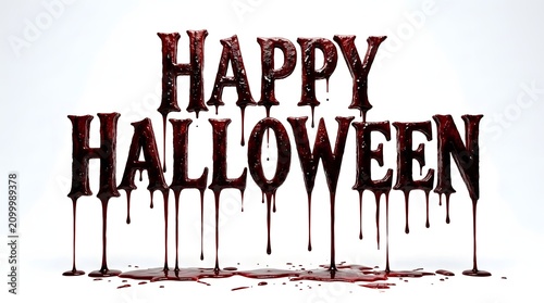 Happy halloween text written in dripping blood isolated on white background