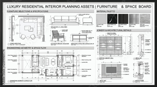 Schilderij op canvas Luxury residential interior planning assets furniture and space board