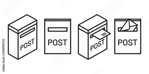 Obraz na płótnie Minimalist mailbox icon set with post text, isometric and flat mail box vector i