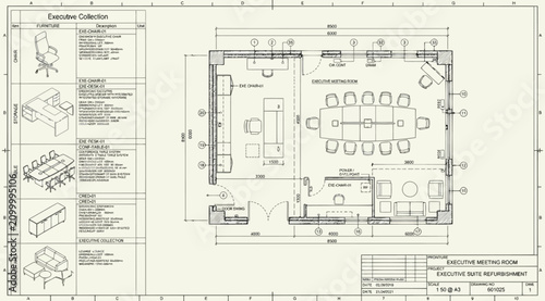 Cuadro en lienzo Executive suite refurbishment floor plan and furniture specifications