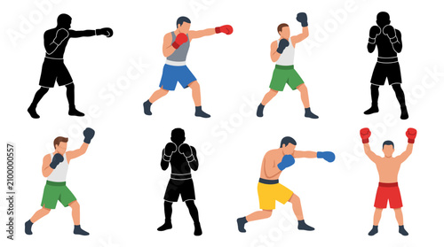 Cuadro en lienzo Set of vector collection featuring different boxer action poses, throwing jab pu