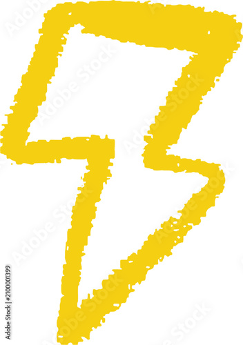 Yellow Hand Drawn Crayon Lightning Bolt Symbol Isolated