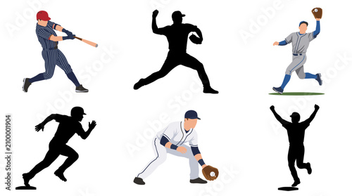 Εκτύπωση καμβά Set of vector collection featuring different baseball player action poses, batti