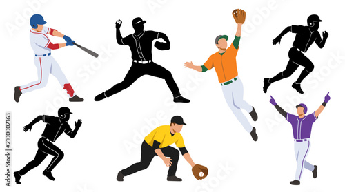 Fényképezés Professional vector collection featuring different baseball player action poses,