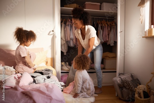 Mother Tidying Kids Room Domestic Tasks