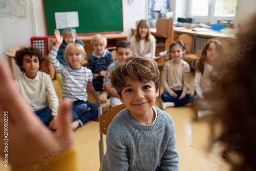 Boy Introducing Himself New Classroom Front Class