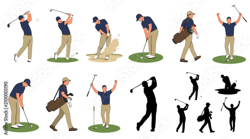 Tableau sur toile Professional vector collection featuring different golf player action poses, tee