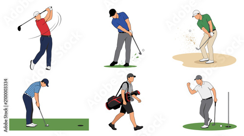 Foto Professional vector collection featuring different golf player action poses, tee