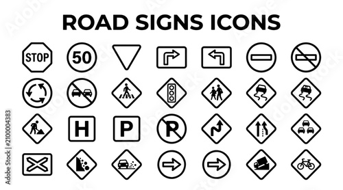 Obraz na plátne A comprehensive set of vector road sign icons illustrating various traffic regulations and warnings