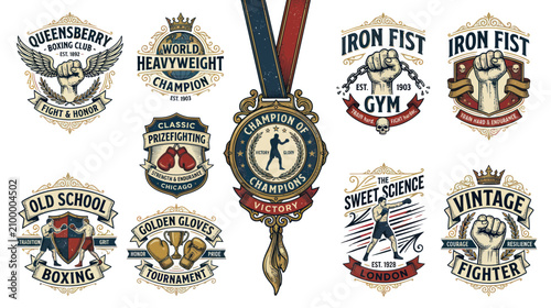 Slika na platnu Vintage Boxing Badges and Championship Medals Collection