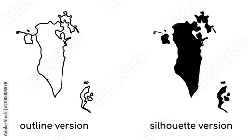 фотографія Bahrain Map Outline and Silhouette: A clear visual representation of Bahrain, presented in both an outline and a solid silhouette version, offering versatility for design and informational purposes