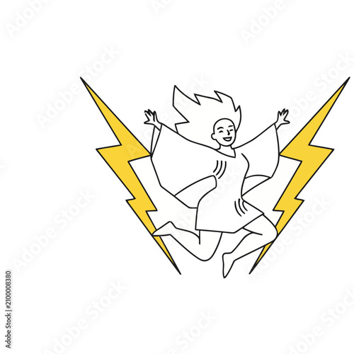 Woman jumping with lightning bolts