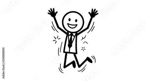 Фотография A stick figure in business attire jumping with joy.