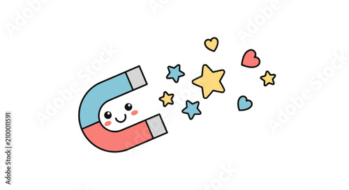Canvastavla Kawaii magnet attracting colorful hearts and stars