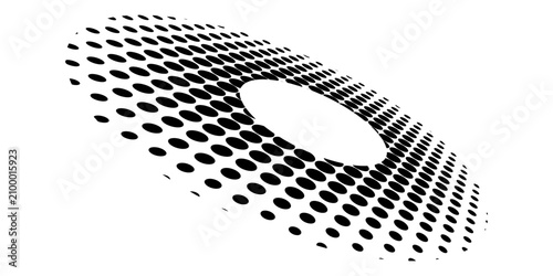 Foto Abstract torus ring in perspective view composed of concentric rows of circular dots with gradient size variation from large to tiny
