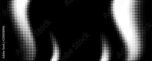 Bild auf Leinwand High-contrast monochrome abstract background featuring a wavy halftone matrix grid of tiny white stars shifting across a dark black field