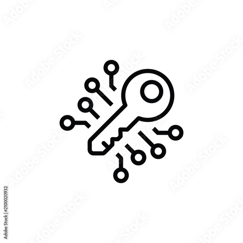 Digital security key icon representing cyber protection and encrypted data access with security