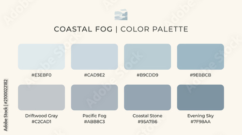 Coastal Fog Color Palette with Soft Blue Shades for Design.