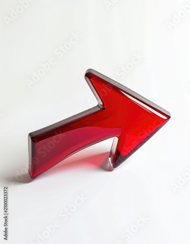 A bold, glossy red arrow pointing upwards and to the right on a white background