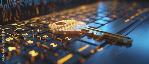 Digital key on a computer keyboard glows vividly.