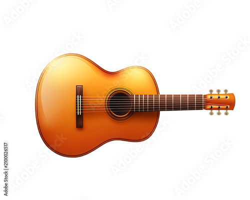 A classical acoustic guitar lying horizontally, showcasing its wooden body and strings, isolated on transparent background