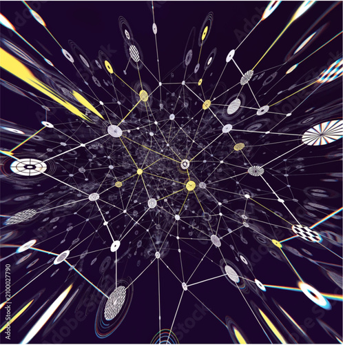 Abstract Digital Network with Radial Light Streaks.

