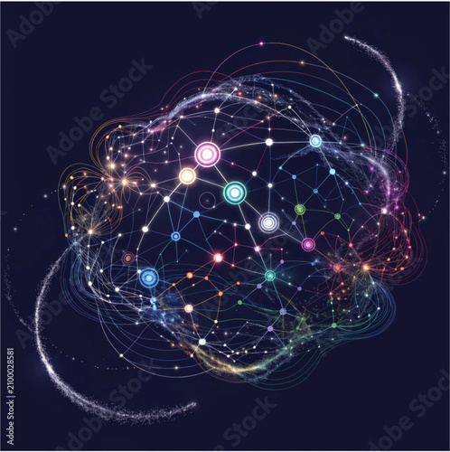 Luminous Multi-Colored Data Network Sphere

