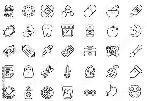 Healthcare & Medical Outline Icons Set – Cute Minimal Line Style