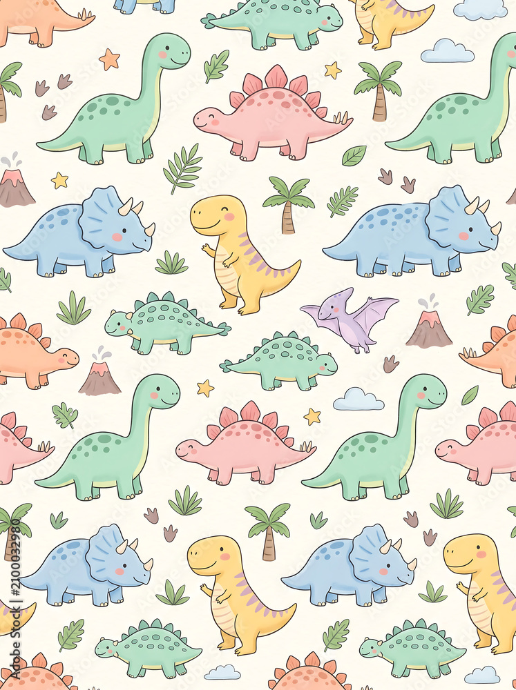 Obraz premium Colorful cartoon dinosaur illustrations.