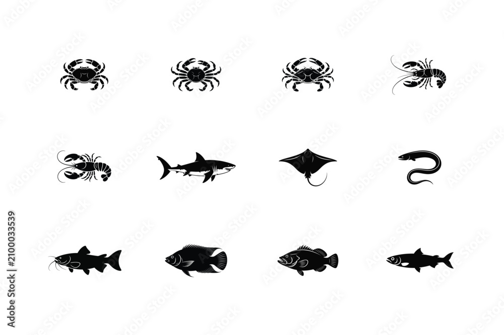 Fototapeta premium sea animal vector silhouette bundle