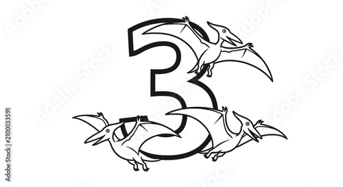 Cuadro en lienzo Number three with flying pterodactyl dinosaurs