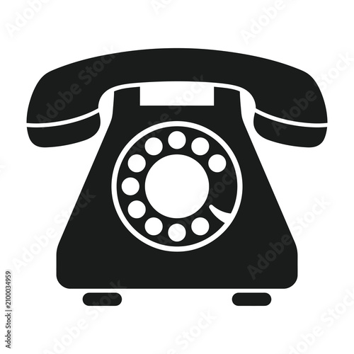 Foto Black vintage rotary telephone icon on white background