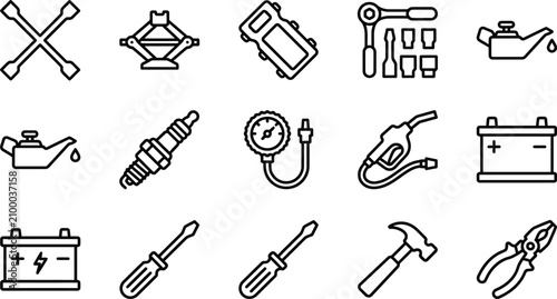 Photos Collection of automotive repair tools icons.