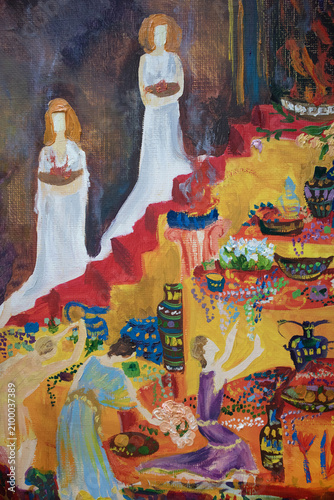 Foto Pagan priests with holy fire during the ceremony