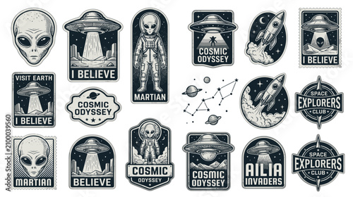 Foto Retro Space and Alien Themed Sticker Collection