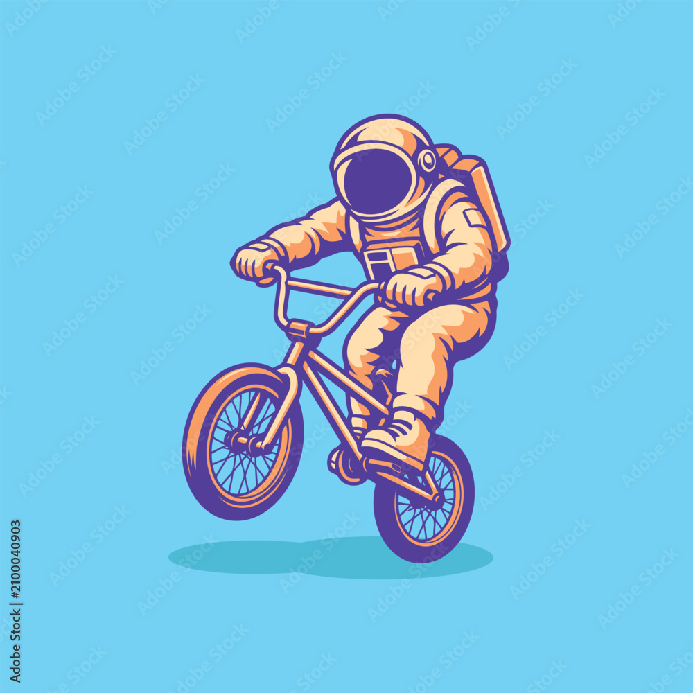 Obraz premium Cute Astronaut Riding BMX Bicycle Cartoon Vector Illustration
