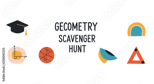 Fotografía Geometry scavenger hunt educational banner with icons