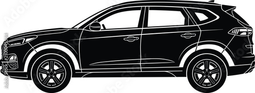 Fotografie Modern crossover suv car profile silhouette vector graphic illustration with whe