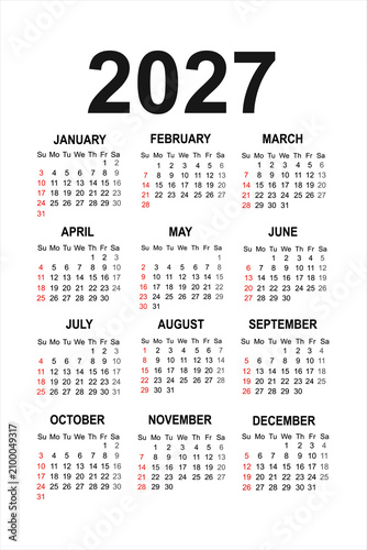 Obraz na plátně Calendar 2026, calendar 2027 week start Monday corporate design planner template